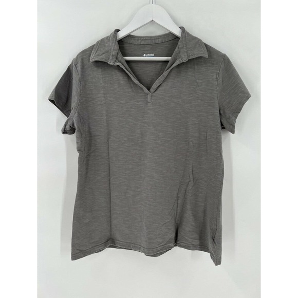 Columbia Gray Polo Shirt Womens XL Spread Collar Short Sleeves Athletic Top